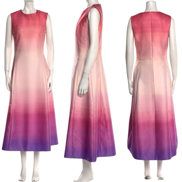 Leo Lin Dress Cleo Ombré Pink Coral Sleeveless A-Line Cocktail Midi Dress Size 6 - Picture 9 of 17